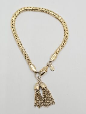 Gold Tone Wheat Chain Bracelet Premier Designs Double Tassel Accent 6.5"